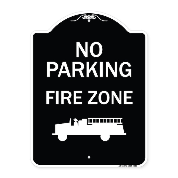 Designer Series-No Parking Fire Zone With Graphic Black & White, 24" x 18", BW-1824-9818